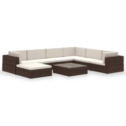 Berkfield Home 8 Piece Garden Lounge Set with Cushions Poly Rattan Brown