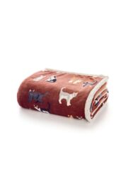 Deyongs Mixed Kitties Brick Red Throw, Cute Cat Print Flannel & Sherpa Back 140x180cm - Size: 140 cm x 180 cm - thumbnail 3