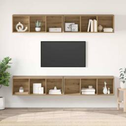 Berkfield Home Wall TV Cabinet with Shelf 4 pcs Artisan oak 37 x 37 x 107.5 cm in Brown - thumbnail 2