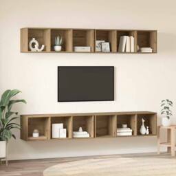 Berkfield Home Wall TV Cabinet with Shelf 4 pcs Artisan oak 37 x 37 x 107.5 cm in Brown - thumbnail 4
