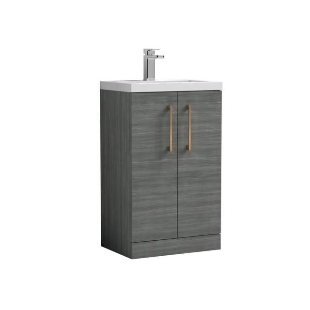 Balterley Bathroom Vanity Basin Unit, Brushed Bronze Handles, 500mm, Wood Grey - image 1