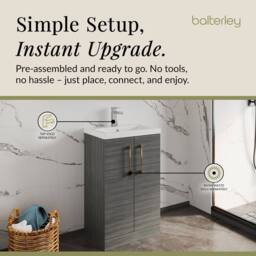 Balterley Bathroom Vanity Basin Unit, Brushed Bronze Handles, 500mm, Wood Grey - thumbnail 4
