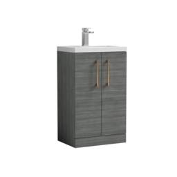 Balterley Bathroom Vanity Basin Unit, Brushed Bronze Handles, 500mm, Wood Grey - thumbnail 1