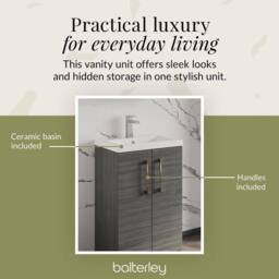 Balterley Bathroom Vanity Basin Unit, Brushed Bronze Handles, 500mm, Wood Grey - thumbnail 7