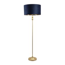 ValueLights Maggie Gold Candlestick Floor Lamp with Velvet with Gold Inner Lamp Shade & Bulb in Dark Navy - thumbnail 2