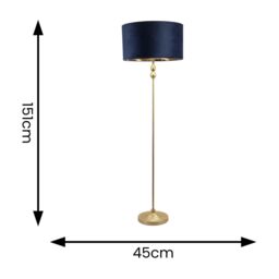 ValueLights Maggie Gold Candlestick Floor Lamp with Velvet with Gold Inner Lamp Shade & Bulb in Dark Navy - thumbnail 4