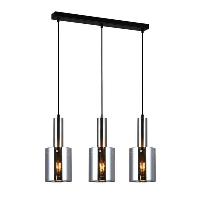 Netlighting Modern Hanging Pendant Satin Nickel 3 Light with Smoky Shade E27 in Grey