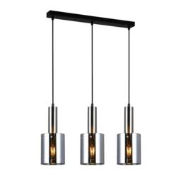 Netlighting Modern Hanging Pendant Satin Nickel 3 Light with Smoky Shade E27 in Grey