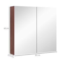 Kleankin Double Door Bathroom Mirrored Cabinet Wall Mount Medicine Storage in Brown - thumbnail 3