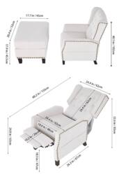 Living and Home Fabric Sofa Pushback Reclining Armchair with Footstool in White - thumbnail 3