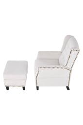 Living and Home Fabric Sofa Pushback Reclining Armchair with Footstool in White - thumbnail 2