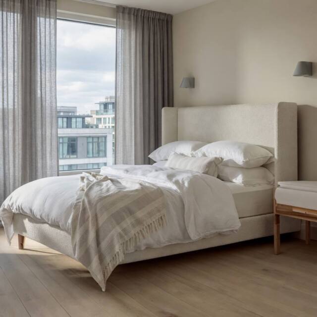 KDMD Ballymena Boucle Upholstered Ivory Bed Frame - Size: Small Double - image 1