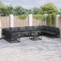 Berkfield Home Garden Sofa Set with Cushion with Pillow 10 pcs Black Aluminium - thumbnail 2