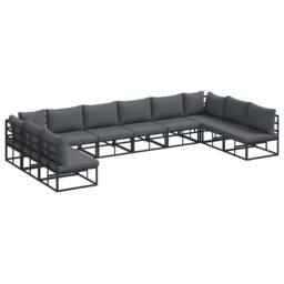 Berkfield Home Garden Sofa Set with Cushion with Pillow 10 pcs Black Aluminium - thumbnail 3