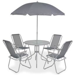 Berkfield Home Decorative 6 Piece Outdoor Dining Set Steel & Textilene Grey - thumbnail 2