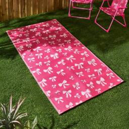 OHS Bows Reversible Outdoor Garden Rug Waterproof Area Mat in Pink - Size: 80 cm x 150 cm - thumbnail 1