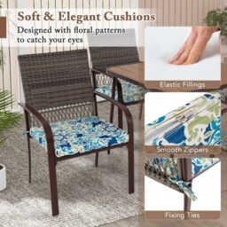 Costway 5 Pieces Patio Dining Set 4 Cushioned Rattan Armchairs & Square Table in Brown - thumbnail 5