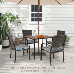 Costway 5 Pieces Patio Dining Set 4 Cushioned Rattan Armchairs & Square Table in Brown - thumbnail 6