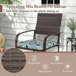 Costway 5 Pieces Patio Dining Set 4 Cushioned Rattan Armchairs & Square Table in Brown - thumbnail 7