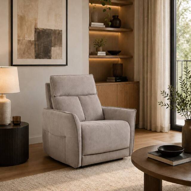 Aspire Grayson Fabric Upholstered Power Recliner Armchair with USB Charging in Fawn - image 1