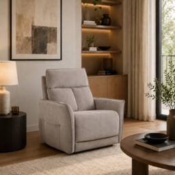 Aspire Grayson Fabric Upholstered Power Recliner Armchair with USB Charging in Fawn - thumbnail 1