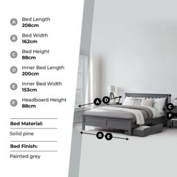 FurnitureboxUK Azure Grey Wooden Solid Pine Quality Double Bed Frame (Double Bed Frame Only) Modern Simple Design - thumbnail 6