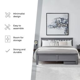 FurnitureboxUK Azure Grey Wooden Solid Pine Quality Double Bed Frame (Double Bed Frame Only) Modern Simple Design - thumbnail 5