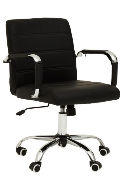 Orsina Comfortable Black Leather Effect & Chrome Home Office Chair, Ergonomic Work From Home Chair, Movable Chair - image 1