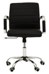 Orsina Comfortable Black Leather Effect & Chrome Home Office Chair, Ergonomic Work From Home Chair, Movable Chair - thumbnail 3
