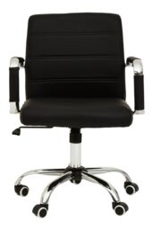 Orsina Comfortable Black Leather Effect & Chrome Home Office Chair, Ergonomic Work From Home Chair, Movable Chair - thumbnail 2