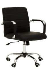 Orsina Comfortable Black Leather Effect & Chrome Home Office Chair, Ergonomic Work From Home Chair, Movable Chair