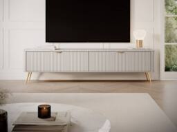 Vente-unique TV Unit With 2 MDF Doors - Beige & Gold - ELONARIA