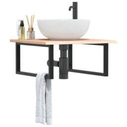 Berkfield Home Elegant Basin Shelf Wall Mounted Steel & Solid Wood Oak in Light Oak - thumbnail 2