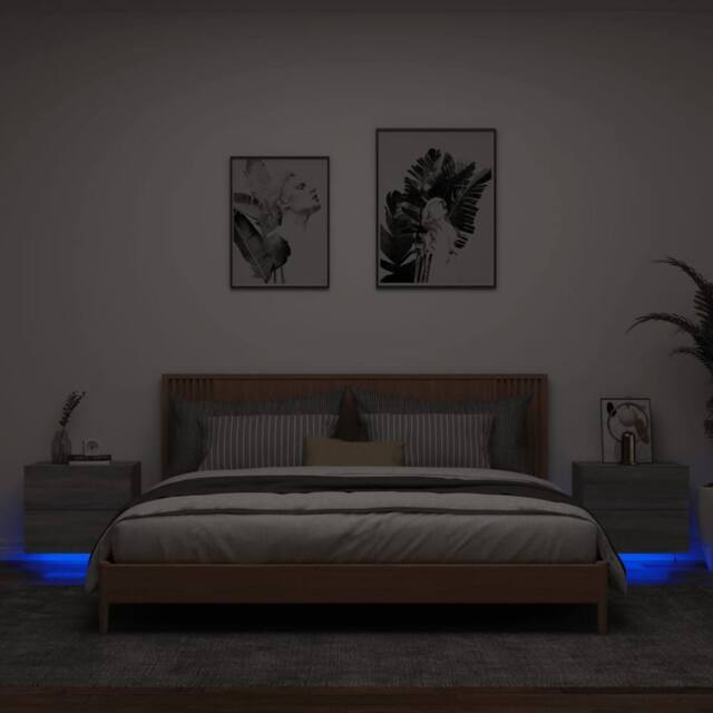 Berkfield Home Wall-mounted Bedside Cabinets with LED Lights 2 pcs Grey Sonoma - image 1