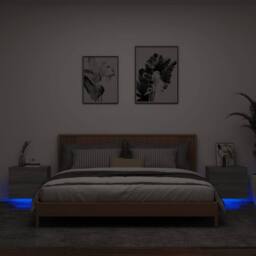 Berkfield Home Wall-mounted Bedside Cabinets with LED Lights 2 pcs Grey Sonoma - thumbnail 1