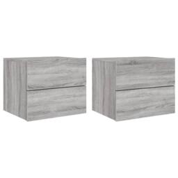 Berkfield Home Wall-mounted Bedside Cabinets with LED Lights 2 pcs Grey Sonoma - thumbnail 2