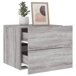 Berkfield Home Wall-mounted Bedside Cabinets with LED Lights 2 pcs Grey Sonoma - thumbnail 4