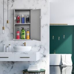 Costway Bathroom Mirror Cabinet Wall Mounted Storage Cupboard Mirrored Medicine Cabinet in Grey - thumbnail 5