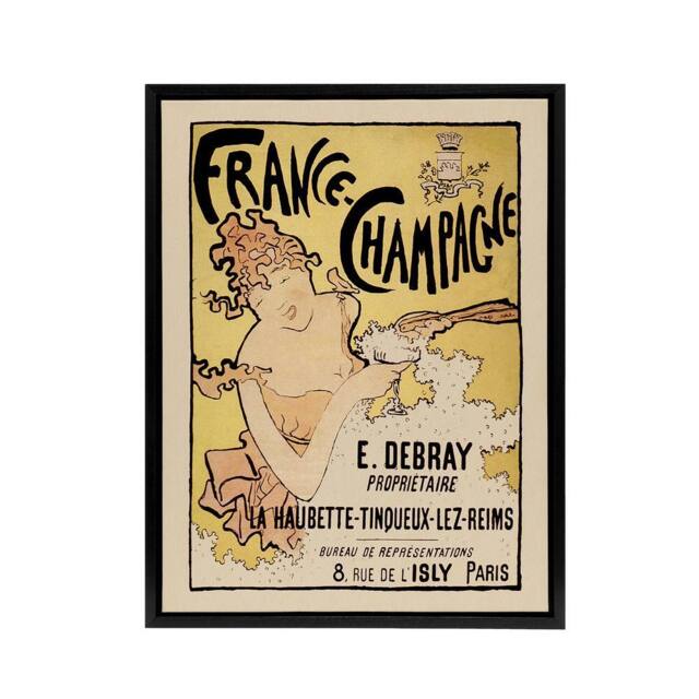 "Artery8 France Champagne Vintage Advert Bonnard Black Framed Canvas Wall Art in Yellow - Size: W12"" x H16""" - image 1