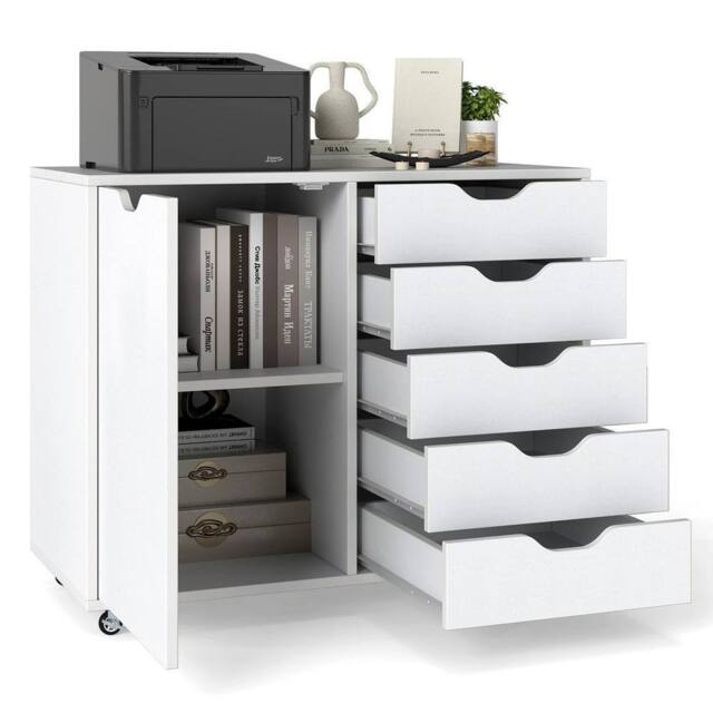 KORVIXA Rolling Lateral File Cabinet Printer Stand with 5 Casters in White - Size: 100 cm x 100 cm - image 1