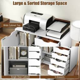 KORVIXA Rolling Lateral File Cabinet Printer Stand with 5 Casters in White - Size: 100 cm x 100 cm - thumbnail 4