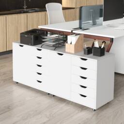 KORVIXA Rolling Lateral File Cabinet Printer Stand with 5 Casters in White - Size: 100 cm x 100 cm - thumbnail 5