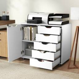 KORVIXA Rolling Lateral File Cabinet Printer Stand with 5 Casters in White - Size: 100 cm x 100 cm - thumbnail 3
