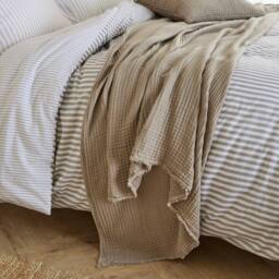 Yard Lark 100% Cotton Muslin Frayed Edge Throw in Light Brown - Size: 240 cm x 260 cm - thumbnail 1