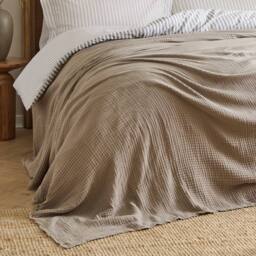 Yard Lark 100% Cotton Muslin Frayed Edge Throw in Light Brown - Size: 240 cm x 260 cm - thumbnail 3