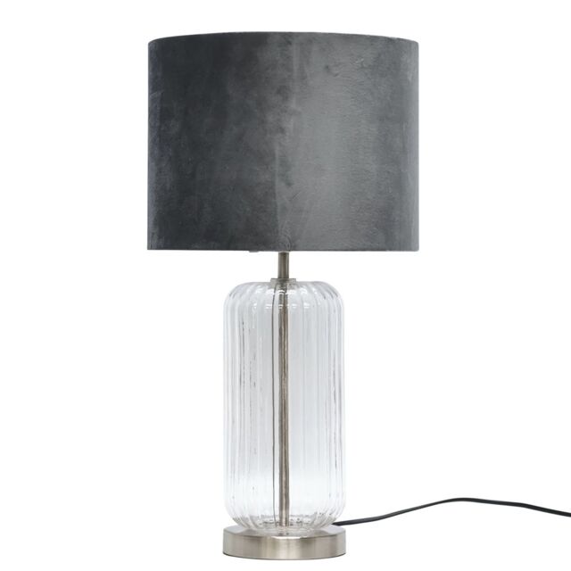 First Choice Lighting Walpole - Fluted Glass Brushed Chrome 49cm Table Lamp with Grey Shade in Silver - image 1