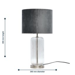 First Choice Lighting Walpole - Fluted Glass Brushed Chrome 49cm Table Lamp with Grey Shade in Silver - thumbnail 6