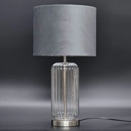 First Choice Lighting Walpole - Fluted Glass Brushed Chrome 49cm Table Lamp with Grey Shade in Silver - thumbnail 5
