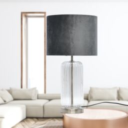 First Choice Lighting Walpole - Fluted Glass Brushed Chrome 49cm Table Lamp with Grey Shade in Silver - thumbnail 3