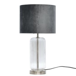First Choice Lighting Walpole - Fluted Glass Brushed Chrome 49cm Table Lamp with Grey Shade in Silver
